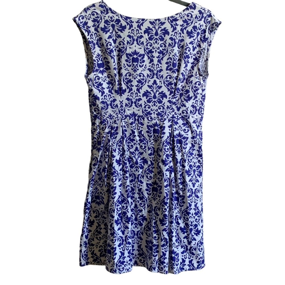 Queen of Holloway Dress Size LARGE Blue White Back Zipper Vintage 1950’s Style